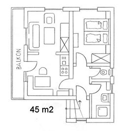 Grundriss Appartement 45qm